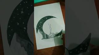 moon sketch with mountain and house #art #moon rise #song #like #sushma,s sketch #shorts