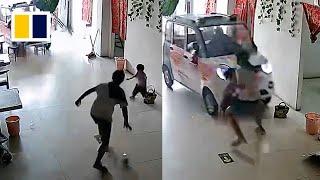 Chinese teenager saves little sister from out-of-control car