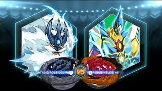 QUAD CREATURE BATTLE SET : LIGHTNING POSEIDON P8 VS FIERCE HELIOS H8 BEYBLADE BURST QUADSTRIKE APP