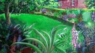 The Garden Cottage - colourful acrylic painting of Peckover House cottage garden by Steve Buchanan