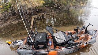 Shallow river fishing in Small kayak