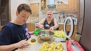 Переживаю что будет КУШАТЬ МУЖ! ВПЕРВЫЕ делаем домашние ХИНКАЛИ. ТЯП ЛЯП и всё готово) Влог