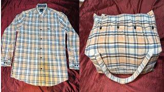 Old Shirt Reuse Idea  no zip No Foam || Convert Old Shirt Into Cloth Storage Bag ||