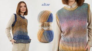 Alize Angora Gold Batik ile Çizgili Süveter