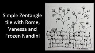 Simple Zentangle tile with the patterns Rome, Vanessa, and Frozen Nandini