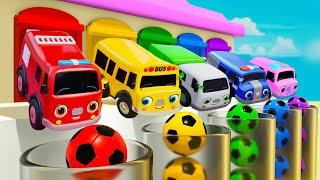 Jumping soccer balls and colorful slides - Wheels On the Bus | Baby Bus Kids Songs