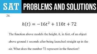 24. h(t)=-16t^2+110t+72 The function above models the height, h, in feet, of an object above ground