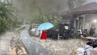 Super Rain Big Thunder The wind swept frighteningly Village Red soil | Rain 99%,9 For sleep