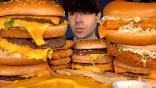 ASMR MUKBANG EXTRA MCDONALDS BURGERS BIG MAC CHICKEN NUGGETS & FRIES | WITH CHEESE SAUCE!