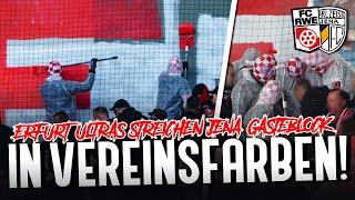 Irre Aktion! Erfurt-Ultras streichen Jena-Gästeblock in Vereinsfarben! (Jena - Erfurt)