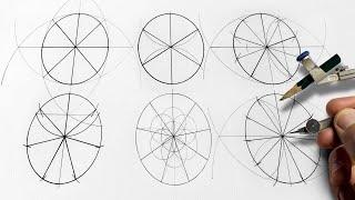 Divide a circle into 2,3,4,5,6,7,8,9,10,11…️