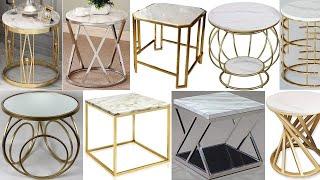 Metal frame marble top coffee table and side table designs as metal furniture ideas 2