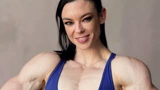 Female bodybuilder flexing fbb