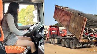 Female Truck Driver Taotao Tackles Heavy Scrap Metal Unloading