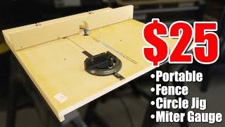 Cheap DIY Router Table for Beginners with Fence, Circle Cutting JIG, and Miter Gauge
