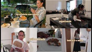 Quibe assado com requeijão e  ficou delícia, tarde do café, look eu e meu saião 