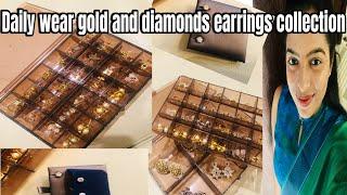 Daily wear gold and diamonds earrings collection || Organising and styling tips 