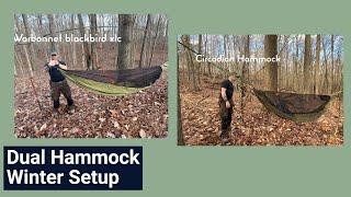 Double Hammock winter camping setup (Warbonnet blackbird xlc / Circadian Hammock)