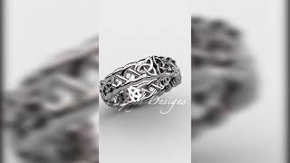 Irish Celtic Trinity Knot Wedding Band, 14kt White Gold Unique Bridal Ring CT7549G