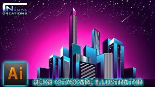 Adobe illustrator cityscape | Neon cityscape illustrator tutorial | NandaCreations