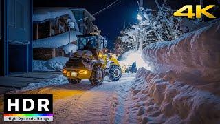 4K HDR // Relaxing night walk in snowy village of Niseko, Hokkaido, Japan