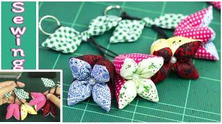 DIY CREATIVE IDEAS | fabric flowers Key Chain From Cotton Patchwork | fabric flowers latkan |Recycle