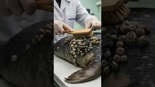 Rescuing a seal trapped in a fishing net