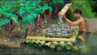 Lobster fishing meets Long eggplant , Long eggplant grows by the river,Lobster in the River