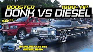 DONKMASTER Z06 DONK VS 1000+ HP AWD TURBO DIESEL  Drag Race | Worlds Fastest Diesel BMW Grudge Races