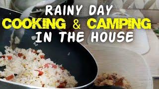 CAMPING IN THE HOUSE | COOKING TOCINO HAM GARLIC RICE | RAINY SEASON