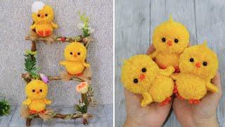 Spring decor.  Cute Chickens DIY.  Perfect Yarn Pompom