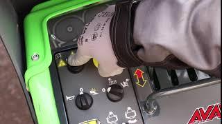 Leguan Lifts operation: Electric emergency lowering on platform / sähköinen varalasku työkorista