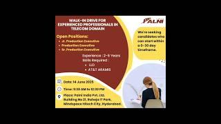 Walk-in drive for Professionals in Telecom Domain @ Palni #Mindspace #Raheja IT Park @Hyderabad