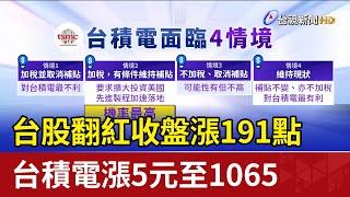 台股翻紅收盤漲191點 台積電漲5元至1065