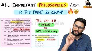 *All IMPORTANT PHILOSOPHIES for PRE 2024 with RATIONAL in ONE SHOT #ias #upscpre2024 #prelims2024