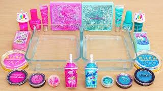 Pink vs Teal - Mixing Makeup Eyeshadow Into Slime ASMR