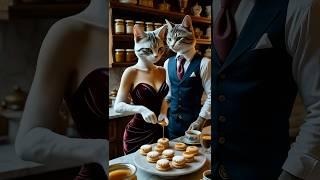 “Elegant Patisserie: A Sophisticated Cat Couple’s Sweet Creation ”