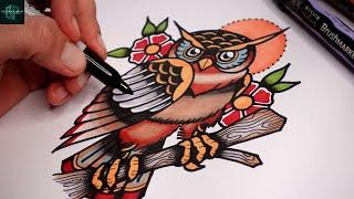 Easy Way for How to Draw Out a Tattoo Design of an Old School Owl