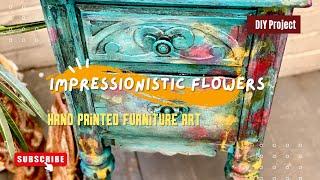 Impressionistic painted florals on furniture, furniture art