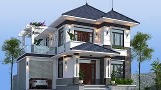 MÃ BẢN VẼ 17072 Nhà vườn đẹp 2 tầng mái nhật kích thước 8x12.55m + gara bên hông | Banvenhadep.vn