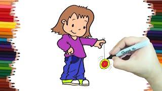   ‍ Como dibujar UNA NIÑA JUGANDO YOYO paso a paso y MUY FACIL - Dibujos para Colorear