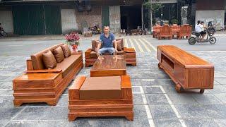 Bộ Sofa góc chân pháo tay cánh gà gỗ hương đá kệ Tivi mẫu chân soẵn