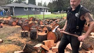 NO EDITS! Hand splitting firewood with axes and Mauls