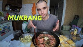 МУКБАНГ ГРЕЧКА ЦЕЛАЯ СКОВОРОДА / КОЛБАСА ЖАРЕНАЯ / БУТЕРБРОДЫ / ШОКОЛАД  EATING MUKBANG ASMR АСМР