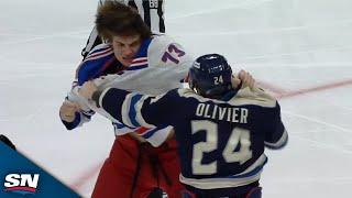 Rangers' Matt Rempe Meets His Match In Wicked Fight With Blue Jackets' Mathieu Olivier