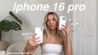 UNBOXING MY NEW IPHONE 16 PRO *white titanium* ( upgrading from an iphone 11 lol )