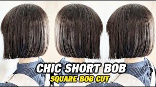 Chic Short Square Bob Women's Haircut Full Tutorial Steps | Line Bob Cutting Tips & Techniques