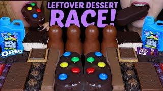 ASMR LEFTOVER DESSERT RACE! BIG M&MS ICE CREAM BAR, RAINBOW JELLY STRAWS, FERRERO CARAMEL BALLS 먹방