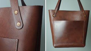 Making A HANDMADE Leather Tote Bag | FREE PATTERN | Simple Tote Bag | Leather Craft