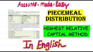 #2 Highest Relative Capital Method -Piecemeal Distribution - in ENGLISH || CA Inter/IPCC